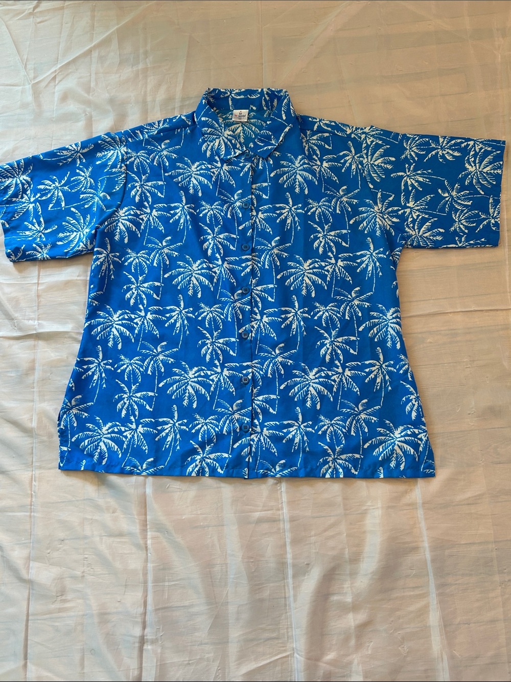 Vintage LaLeela Blue Palm Print Camp Shirt